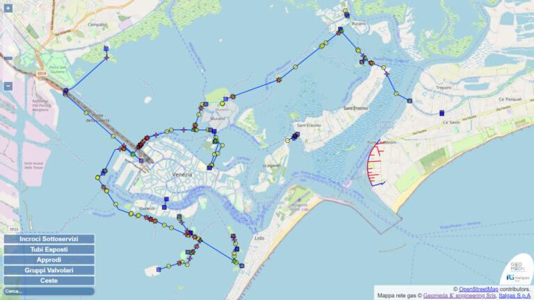 Studio La Regina - mappa interattiva della Rete Gas della Laguna di Venezia