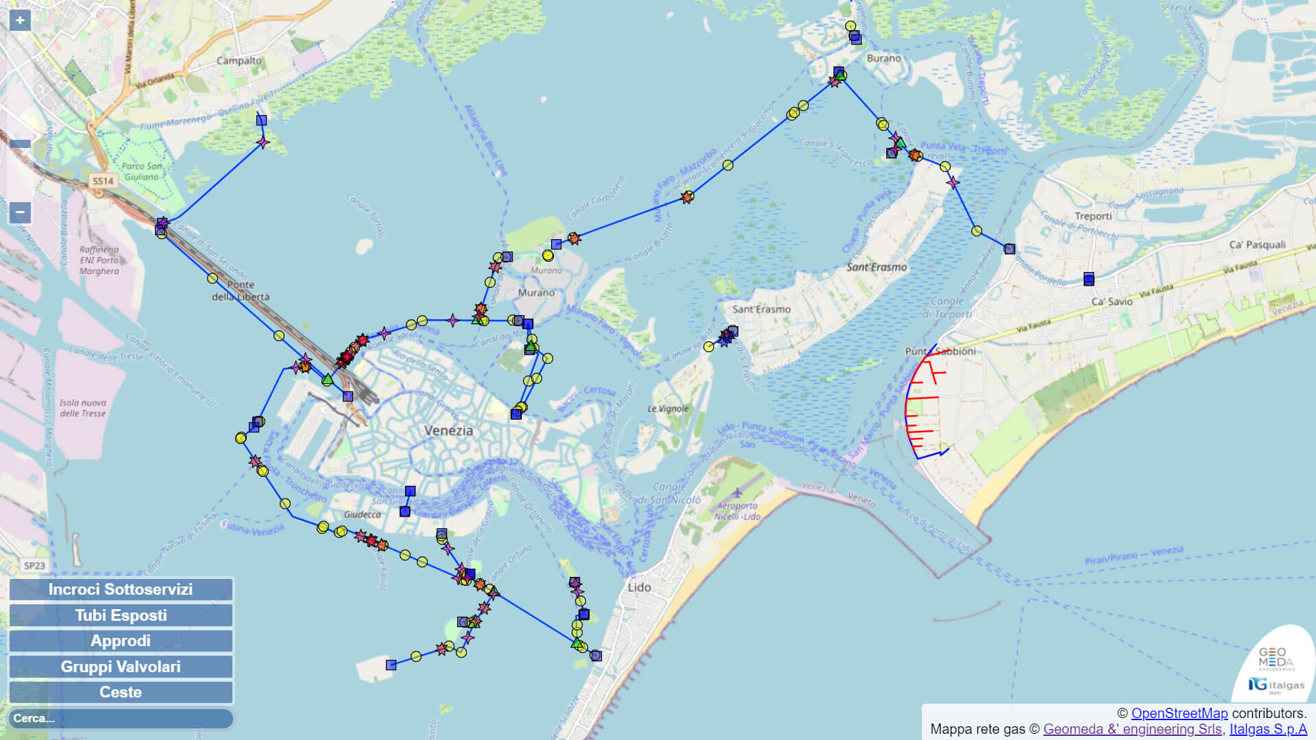 Studio La Regina - mappa interattiva della Rete Gas della Laguna di Venezia